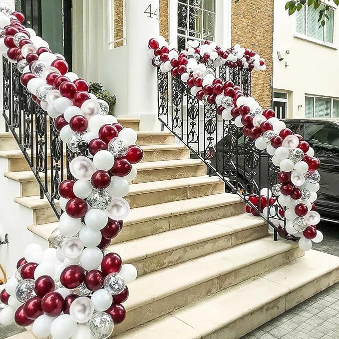 Maroon Graduation Party Decorations/Graduation Decorations Maroon White 2026/Burgundy Balloon Arch Kit, Burgundy White Silver Confetti Balloons 134pcs/Birthday Wedding Bachelorette Party Decor