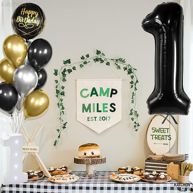 KatchOn, Large Black Number 1 Balloon - 40 Inch | Mylar Foil Balloon For 1st Happy Birthday Decorations | Black Number 1 Balloon For 1st Anniversary Decorations | Birthday Party Decoration