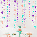 52 Ft Mermaid Party Decorations Purple Teal Coral Garland with Jellyfish Seashell Starfish Pearl Lavender Aqua Paper Streamer for Under The Sea Little Mermaid Theme Birthday Bachelorette Baby Shower