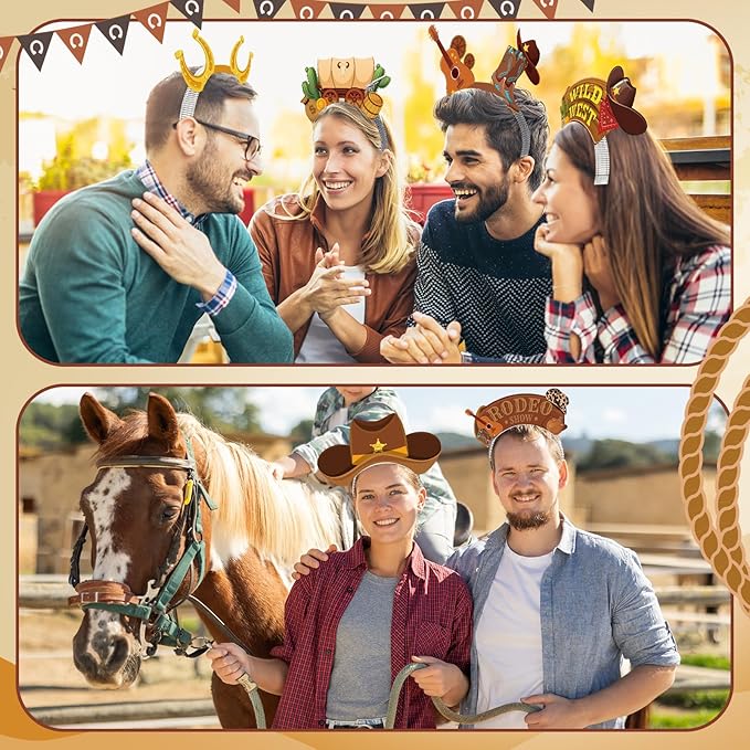 Blosssound 16 Pieces Western Headbands Wild West Cowboy Party Favors Decorations for Western Birthday Party Supplies Accessories
