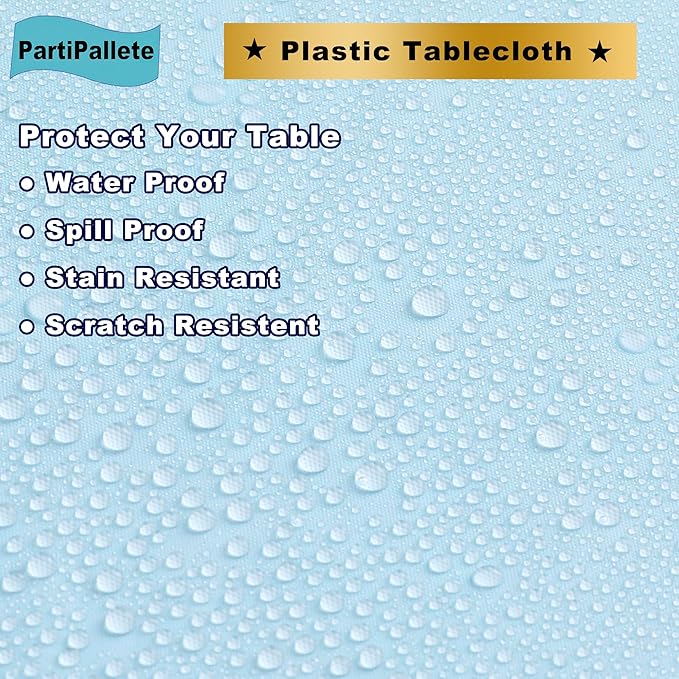 3-Pack Premium Plastic Light Sky Blue Tablecloth Disposable 54" x 108" Rectangle Table Cover Party Baby Pale Blue Table Cloths for Parties Birthdays Weddings Baby Shower Picnic Events