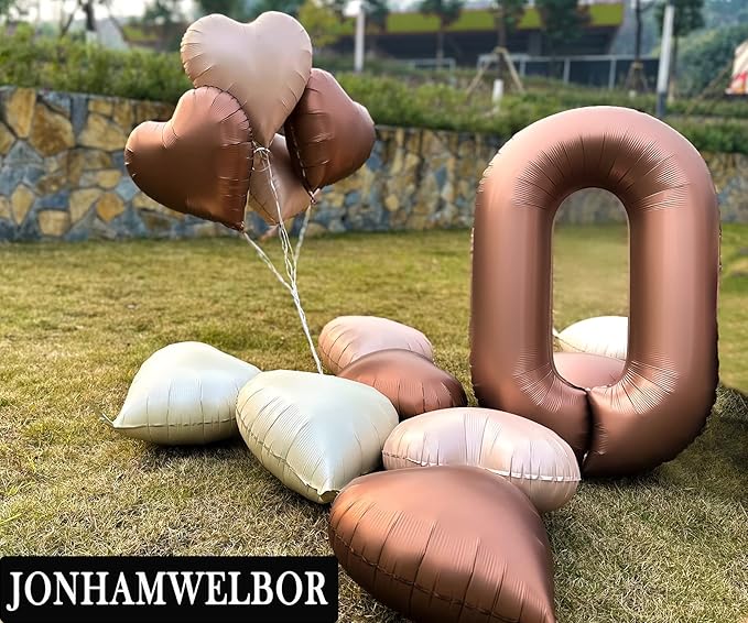 Jonhamwelbor 40 inch Number 0 Balloon Large Size Foil Helium Big Number Balloon 0-9 Birthday Party Mylar Balloon Numbers Decor (40 inch Brown 0)