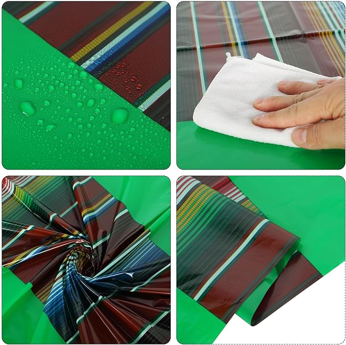 Oudain 6 Pcs Fiesta Tablecloth 108 x 54 Inch Plastic Tablecover Waterproof Mexican Tablecloth Mexican Striped Table Cover for Taco Night Festive Fiesta Wedding (Green,White,Red)