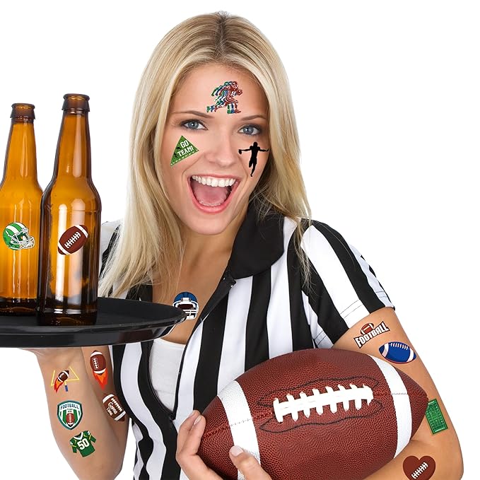 150 PCS Football Party Favors, 6 Sheets Football Tattoos Temporary, Pre-Cut Game Day Tattoos Stickers TouchDown Game for Bowl Game Day Sports Themed Party women man Decorations