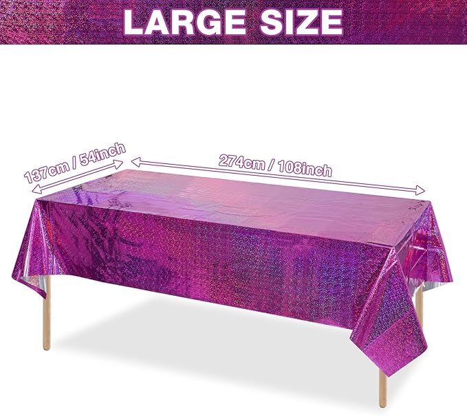 8 Pack Iridescence Plastic Tablecloths Shiny Disposable Laser Rectangle Table Covers Holographic Foil Tablecloth Iridescent Kpop Birthday Bridal Wedding Party Decoration, 54" x 108"(Pink & Purple)