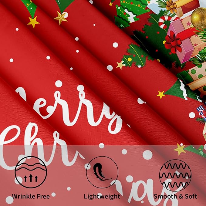 Merry Christmas Tablecloth Round 60 Inch Santa Snowman Tablecloth Reindeer Table Cloth Snowflakes Red Table Cloth for Holiday Party Outdoor Dining Room Home Christmas Decorations