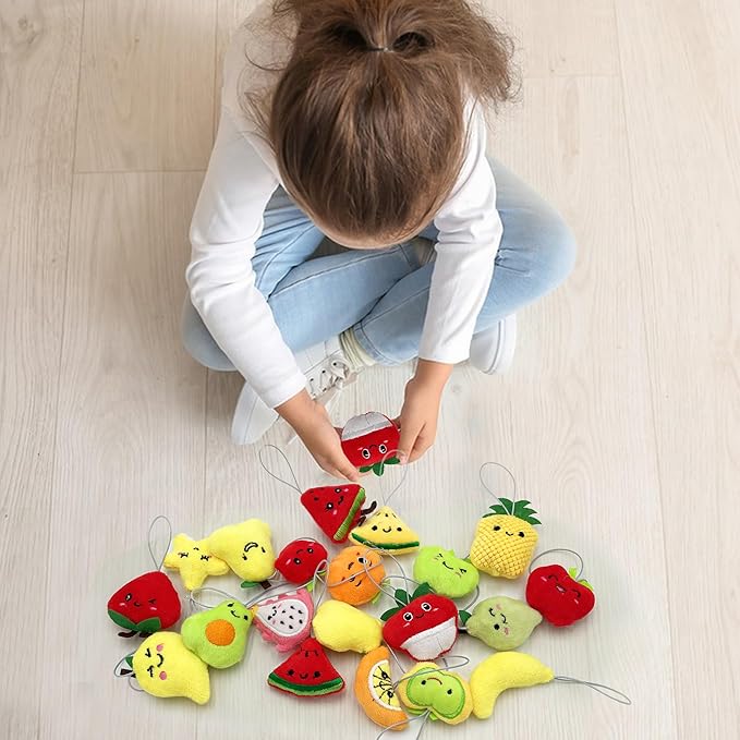 XIPEGPA 30 PCS Cute Mini Fruit Plush Toys Colorful Stuffed Fruits Soft Orange Peach Stuffed Doll for Party Favors Keychain Ornament for Goody Bag Easter Egg Stuffers Carnival Birthday Party 30 Styles