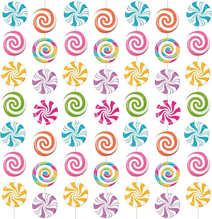 Capoda 8 Pieces Candy Party Decorations Candyland Paper Garlands Candy Paper Cutouts Lollipop Garland Banner Sweet Hanging Decor for Birthday Theme Party Supplies