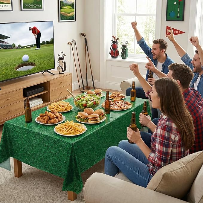 3 Pack Green Grass Field Plastic Tablecloth, 54 x 108 Inch Golf Table Cloth Disposable Tablecloths for Rectangle Tables Waterproof Sports Theme Table Cover for Golf Football Birthday Party Supplies
