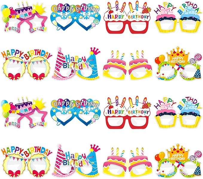16PCS Happy Birthday Glasses, Birthday Party Paper Eyeglasses Photo Booth Props for Birthdays Party Supplies Decorations