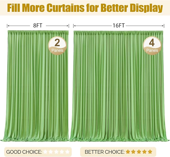 24x10FT Sage Green Backdrop Curtains for Wedding Parties, Wrinkle Free Polyester Photography Backdrop Drapes for Wedding Baby Shower Birthday Parties Stage Background Stand Decorations 4x10ft,6 Panels