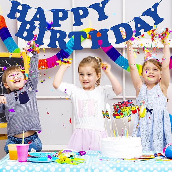 Navy Blue Happy Birthday Banner Sign Blue Birthday Party Supplies for Kids Adults Birthday Party Decorations