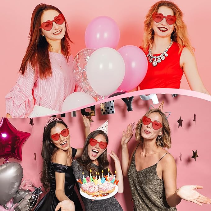 PLULON Heart Sunglasses for Women 5/12/25 Pcs, Heart Glasses Valentine Day Rimless Shaped Candy Color Fun Glasses Party Favor