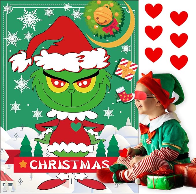 Christmas Games - Pin The Heart Christmas Crafts Games for Kids Families Party, Cute Wall Decor Party Supplies Favors, Indoor Xmas Decorations Home Decor, Xmas Kids Activities Presents