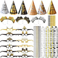 Ansoufien 2026 New Year Party Supplies 48PCS – New Years Eve Party Supplies Set with Cone Hats, Headbands, Glasses, Noisemakers and Bead Necklaces – Happy New Year 2026 NYE Decorations