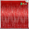 Red Party Streamers Decorations 3 Pack 3.2 x 8.2 ft Shiny Fringe Curtain for Birthday Party Decor, Red Streamers Backdrop, Valentines Day Decorations (Pure Red)