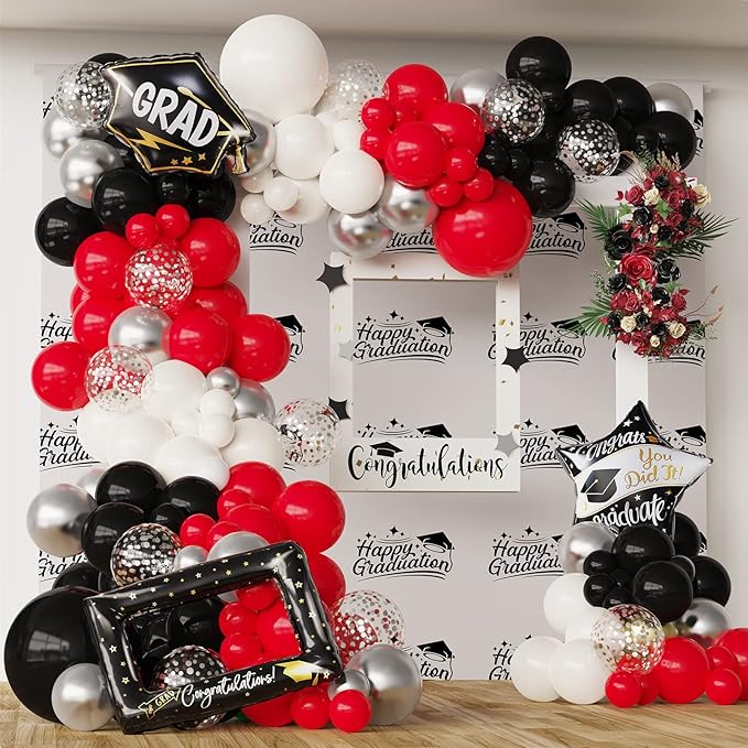Red Black White Balloon Arch Kit 139Pcs with Sliver Confetti for Red and Black Birthday Party Decorations Graduation Party Birthday Party