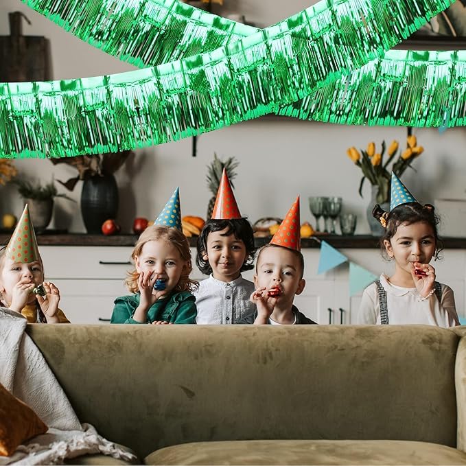 Green Foil Fringe Garland, 6 Pack 10 Feet Metallic Foil Tinsel Streamers Fringe Backdrop Banner for Parade Floats Birthday Party Decorations Halloween Christmas Decoration