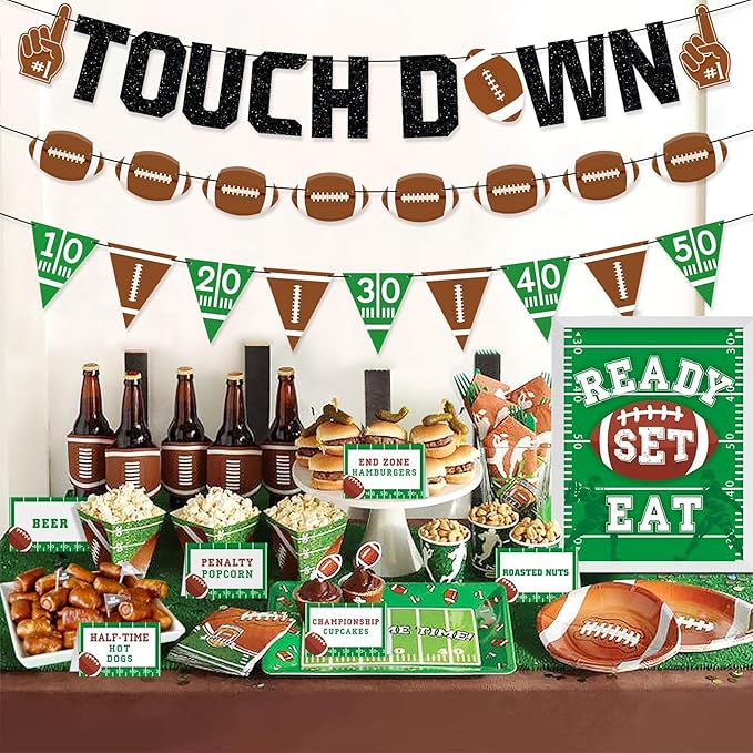 Touchdown Football Party Banner, Pre-Strung Fantasy Football Theme Birthday Party Decorations