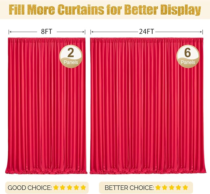 24x10FT Red Backdrop Curtains for Wedding Christmas, Wrinkle Free Polyester Photography Backdrop Drapes for Wedding Baby Shower Birthday Parties Stage Background Stand Decorations 4x10ft,6 Panels
