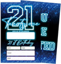 SIXEIGHT Blue 21st Birthday Invitations for Boys, Neon Glow Party Invitations for Girls Kids, 20 Pack Double Sided Invite Cards with Envelopes, 21st Glow Neon Birthday Party Decorations, 4x6 Inch-C54
