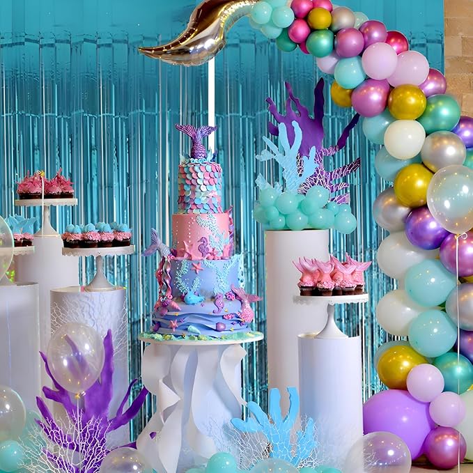 Valentines Day 2 Pack 3.3 * 8.3 ft Foil Curtain Metallic Tinsel Fringe Curtains Photo Booth Props Backdrop for Birthday Wedding Engagement Baby Shower Christmas Holiday Celebration Partyl,Light Blue