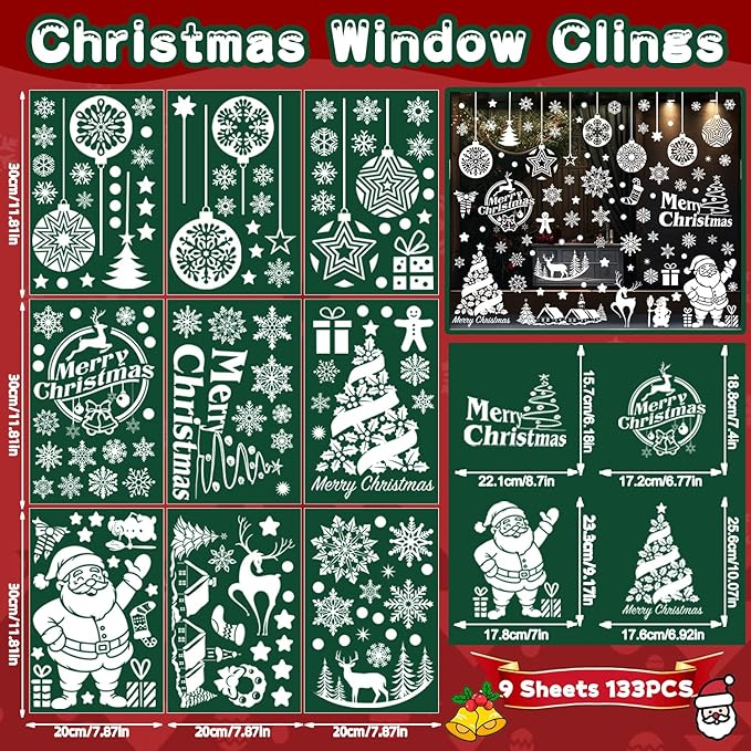 133 PCS Christmas Snowflake Window Clings Decoration, Christmas Window Stickers, Indoor Windows Decor, Holiday Decor, Xmas Party Decorations, Ornaments, Thanksgiving Party Décor, Winter Wonderland.