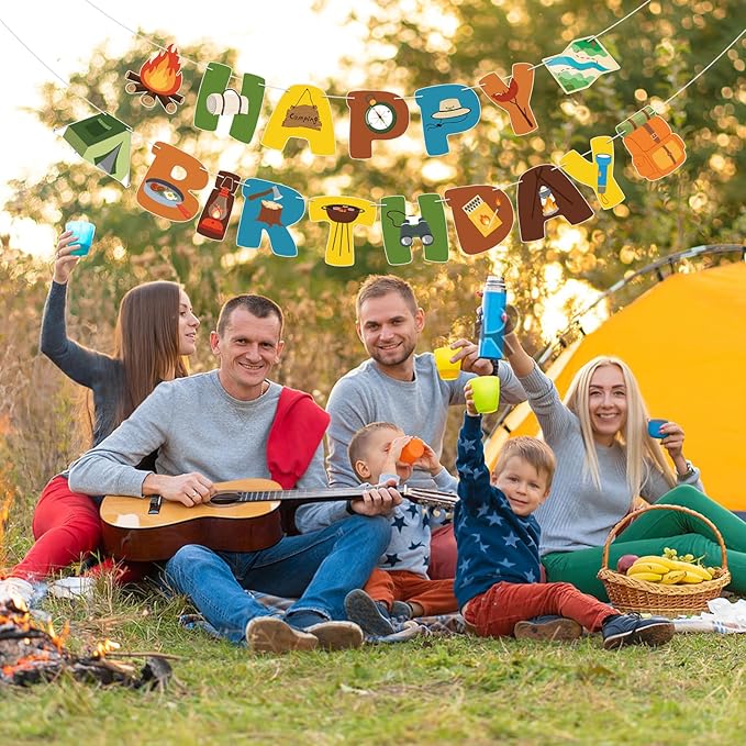 Camping Party Decorations Happy Birthday Banner Camping Party Banner Garland for Birthday Party Decorations Camping Party Supplies