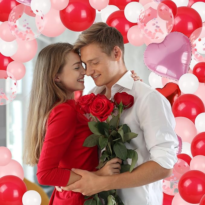 DR.DUDU 263 Pcs Valentines Day Balloon Arch Kit Decorations, Pink/White/Red Balloons Garland Decor with LOVE Heart Balloon Rose Petals for Mother's Day Party Birthday Wedding Proposal Anniversary