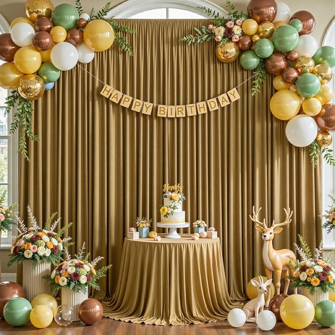 Gold Brown Backdrop Curtains-Wrinkle-Free Polyester Photography Drapes Party Curtain Background for Baby Shower Wedding Decorations- 8 X10FT (Brown)