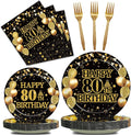 96Pcs 80th Birthday Party Tableware Set, Back in 1946 Birthday Party Decorations Supplies for Men Women Cheers to 80 Years Disposable Paper Plates Napkins Forks Favors, Serve 24