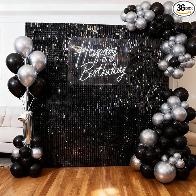 Black Shimmer Square Sequin Wall Panel Backdrop Decoration for Wedding,Anniversary,Birthday,Party,Photo Backdrop,36 Panels Cover 6 x 6 Ft