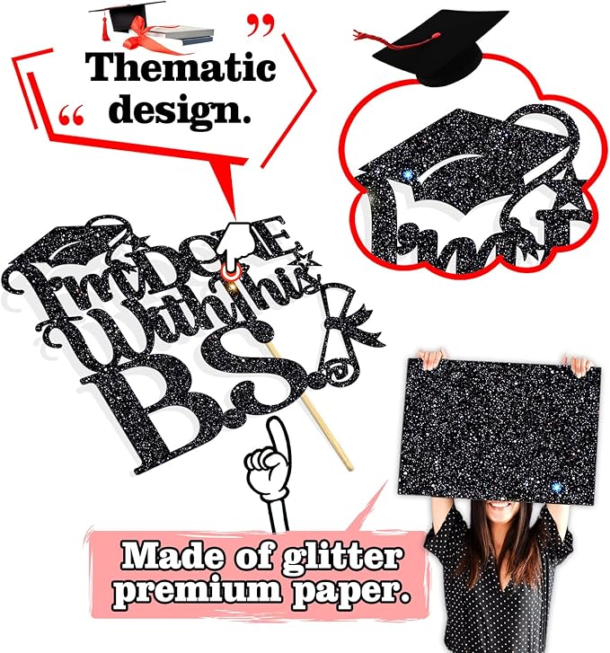 I'm Done With This B.S Cake Topper, Bachelor of Science, Class of 2026 College Graduation Party Decorations Supplies, Black Glitter