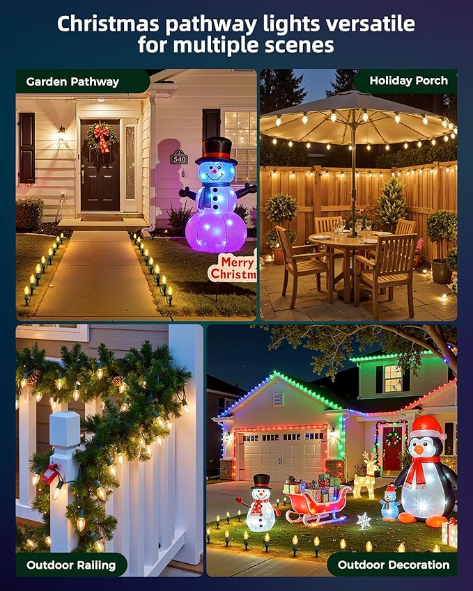 Brightown C9 Christmas Pathway String Lights - Outdoor with 102.8 FT Length, 80 Clear Lights, Waterproof Walkway for Indoor/Outdoor Xmas Party Decor, Warm White
