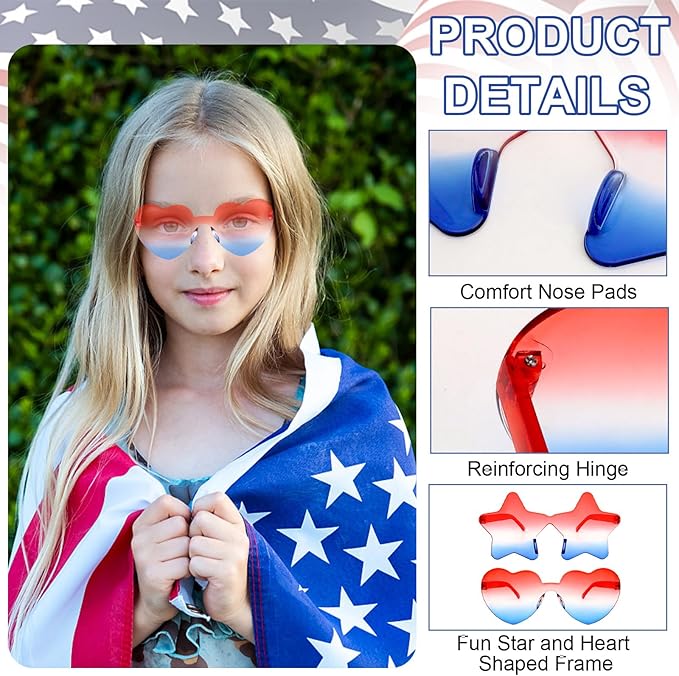 12 Pairs Star Sunglasses Bulk 4th of July Star Glasses Rimless Patriotic Fourth of July Star Shaped Party Sunglasses