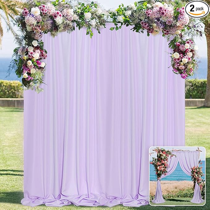 MYSKY HOME 10ft x 7ft Party & Wedding Curtains - Light Purple Background Drapes with Rod Pocket for Baby Showers & Stage, 5ft x 7ft, 2 Panels