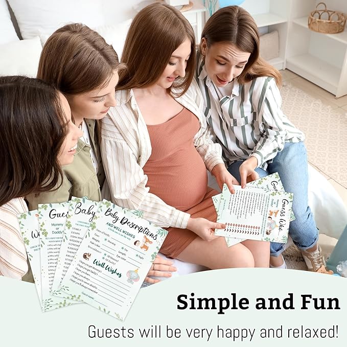 HOMANGA Baby Shower Games, 4 Funny Games for 25 Guests, Guess Who Mommy or Daddy, Word Scramble, Gender Neutral Woodland Animal Theme Baby Shower Decorations for Baby Boy or Baby Girl