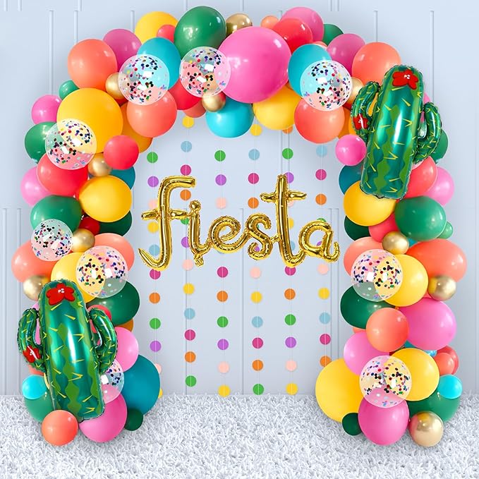 Geefuun Cinco De Mayo Fiesta Party Decorations - Mexican Themed Balloons Garland Arch Kit + Circle Dot Garland for Birthday Decor Supplies (No Air Pump)