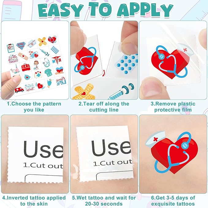 150Pcs Nurses Temporary Tattoos Stickers, 12Sheets Waterproof Nurse Stickers for Nurse Appreciation Gifts Nurses Week Gifts Decorations Nursing Graduation Gift Nurses Supplies Party Favors Accessories