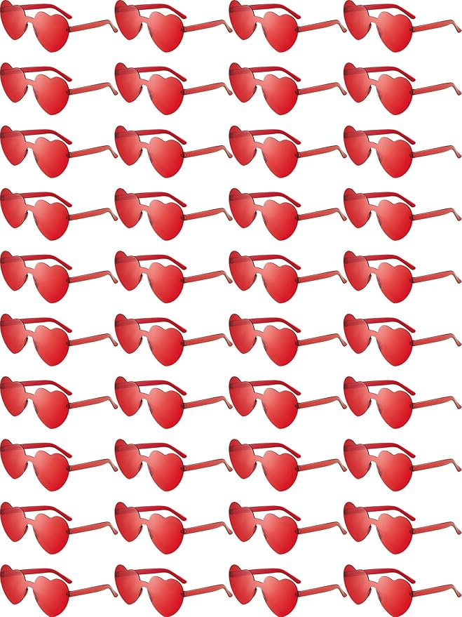 Weewooday 40 Pairs Heart valentines Glasses Rimless Heart Shaped Frameless Sunglasses Transparent Sunglasses Tinted Eyewear