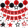 Red and Black Congrats Grad Banner 2026 Graduation Decorations with Hanging Swirl Honeycomb Ball Circle Garland Grad Party Favor Supplies for College Senior High School Classroom Decor