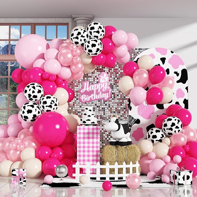 Cowgirl Balloon Arch Kit Cow Print Balloons Hot Pink Light Pink Pearl Sand White Party Balloon Garland for Last Rodeo Bachelorette Decorations Western Lets Go Girls Baby Shower Birthday Decor