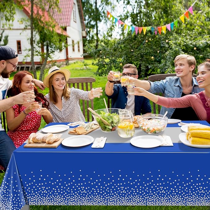 3Pcs Blue and Silver Tablecloth Party Decorations,Plastic Royal Blue Table Cloth Printed Silver Table Runner Disposable Rectangle Tables Cover for Anniversary Wedding Graduation 2025 Party,54x108 Inch