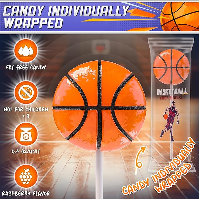 Basketball Lollipops 12pk- Basketball Candy For Basketball Party Favors & Basketball Party Supplies - Snacks & Candy Basketball Suckers For Basketball Decorations