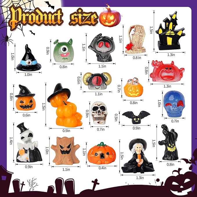 36pcs Halloween Mini Resin Figures Tiny Resin Animals Pumpkin Ghost Ornaments for Halloween Theme Miniature Garden Decorations Fairytale Garden Accessories Plant Pot Craft Decorations