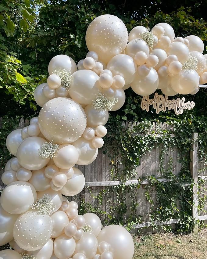 118Pcs Pearl Balloon Garland Arch Kit - Wedding Party Decorations with Pearl White Sand Double Stuffed Pearl Ivory Balloons for Engagement Bridal Shower Birthday Baby Shower Party Decorations