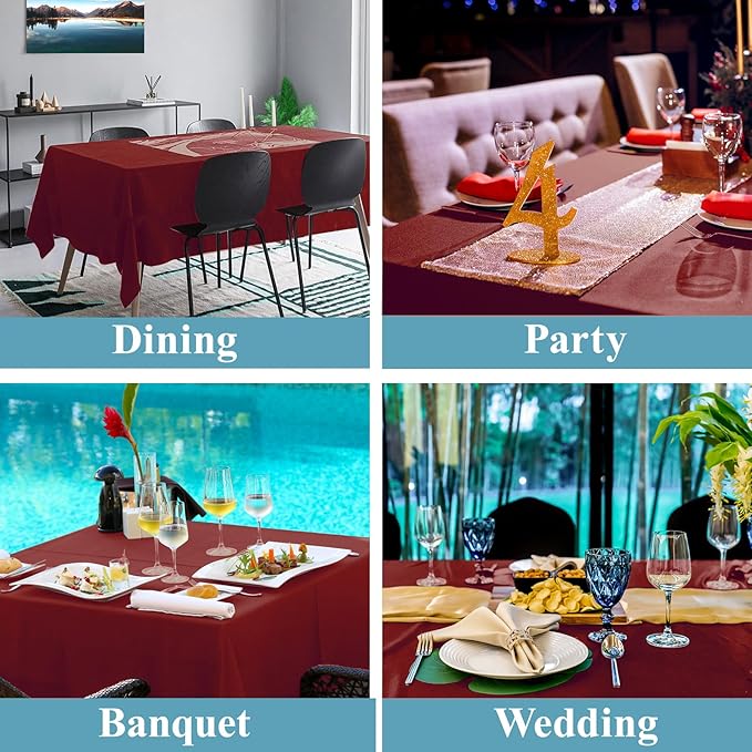 VidaFete Tablecloth 6 Pack 90 * 132inch Rectangle Table Cloth Polyester, Stain Wrinkle Resistant Polyester Dining Table Cover for Kitchen Dinning Party Wedding Rectangular Buffet Decoration(Red)