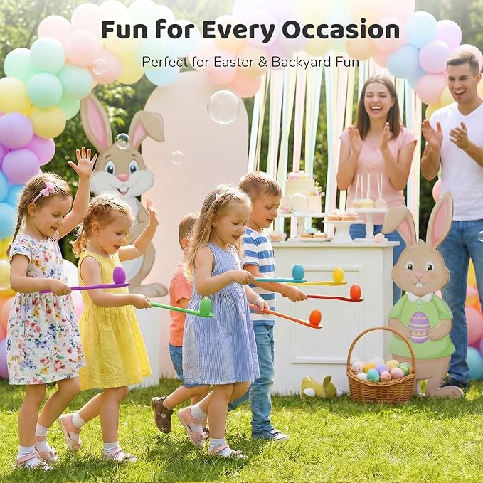 LovesTown 12 PCS Egg Spoon Race Game Sets, Wooden Balance Relay Games for Kids Carnival Birthday Party Games Outdoor Easter Spring Group Game Field Day Party Favors