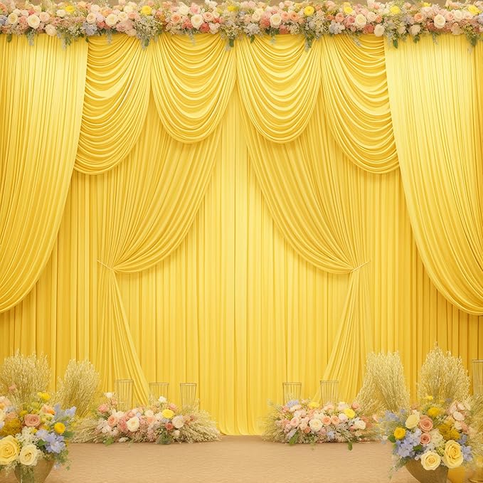 Yellow Backdrop Curtains-Wrinkle-Free Polyester Photography Drapes Party Curtain Background for Baby Shower Wedding Decorations- 32 X10FT (Yellow)