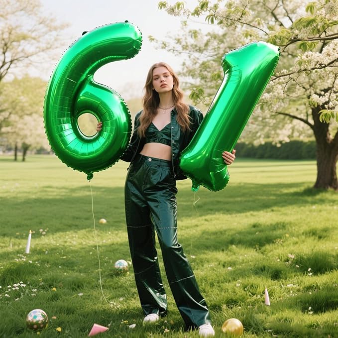 40 Inch Green Large Balloon Number 6 Balloon,Jumbo Mylar Foil Helium Balloon for 6 16 26 36 60 66 Birthday Digital Balloons for Birthday Party,Wedding Anniversary Party Decorations
